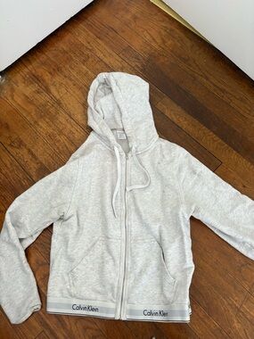 Calvin Klein Heather Gray Zip Hoodie with Subtle Speckle